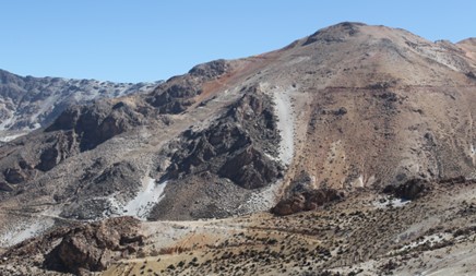 View of the Colquemayo project, showing topography, drill roads and alteration.