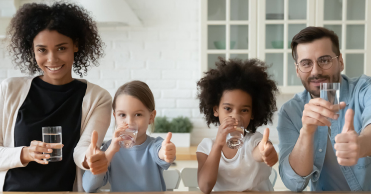 Families are drinking water together