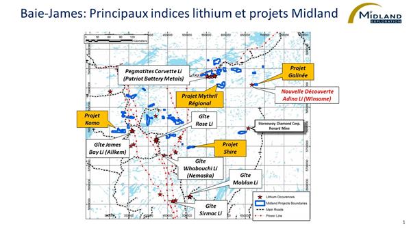 Figure 1 BJ Principaux indices lithium et projets Midland