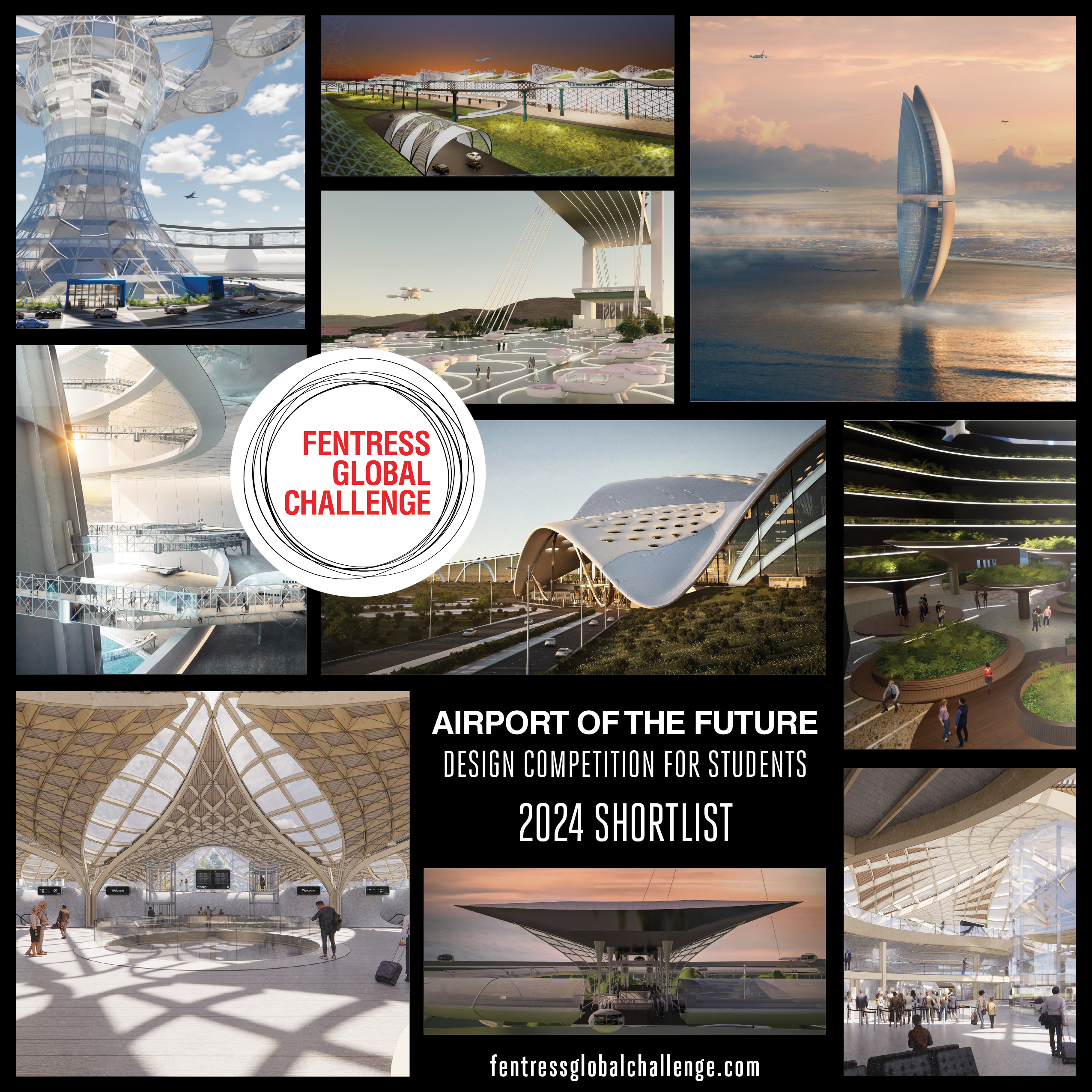 Shortlisted concept designs for the 2024 Fentress Global Challenge "Airport of the Future"