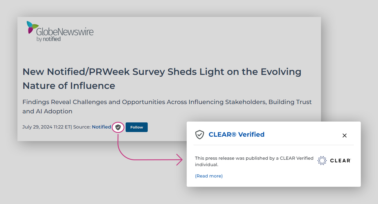 Notified and CLEAR Bring Industry-Leading Identity Verification to GlobeNewswire Press Releases