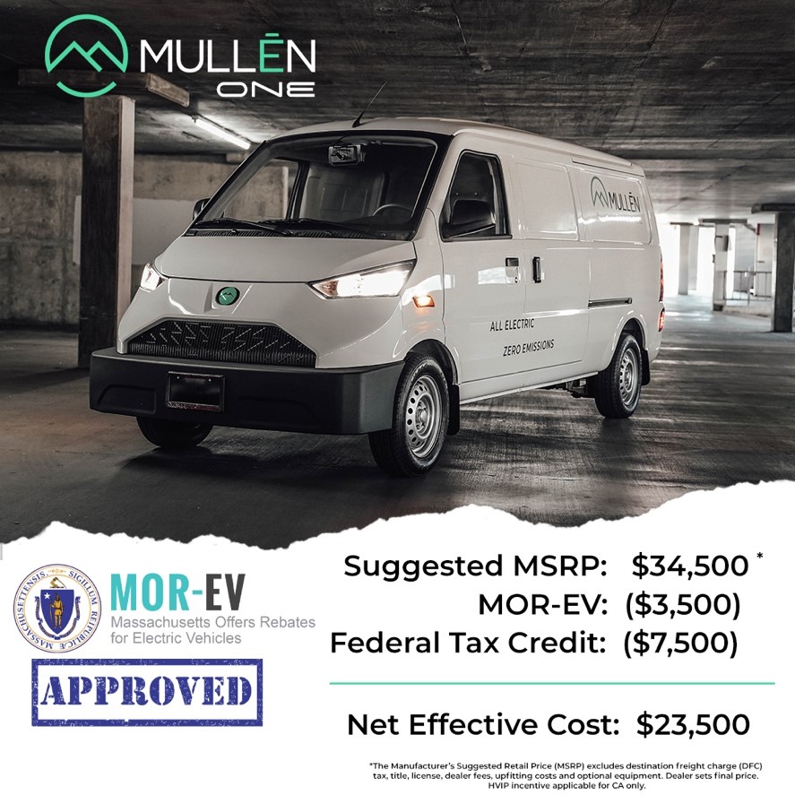New $3500 Incentive Available Now on Mullen’s Class 1 EV Cargo Van in Massachusetts