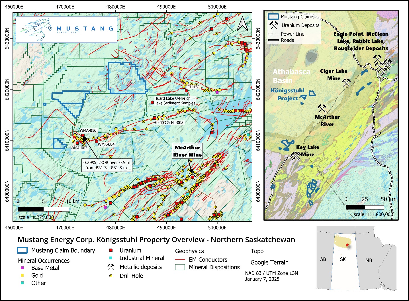 Overview of Mustang Energy's newly acquired claims Königsstuhl Project 7,1