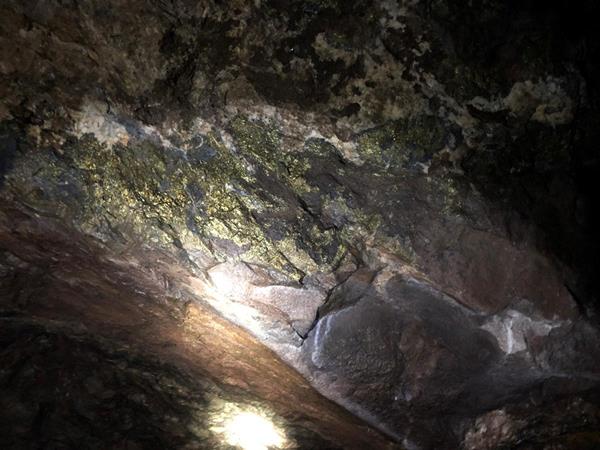 Chalcopyrite in drift at Level 1488 Main mine