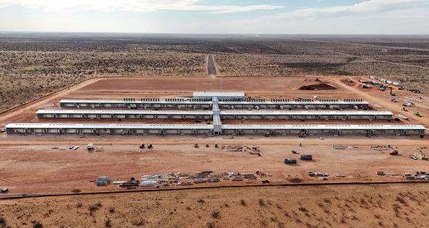 Construction at Black Pearl site. Each of miner wings 1-3 is ~1,000 feet long and will hold approximately 13,440 mining rigs.