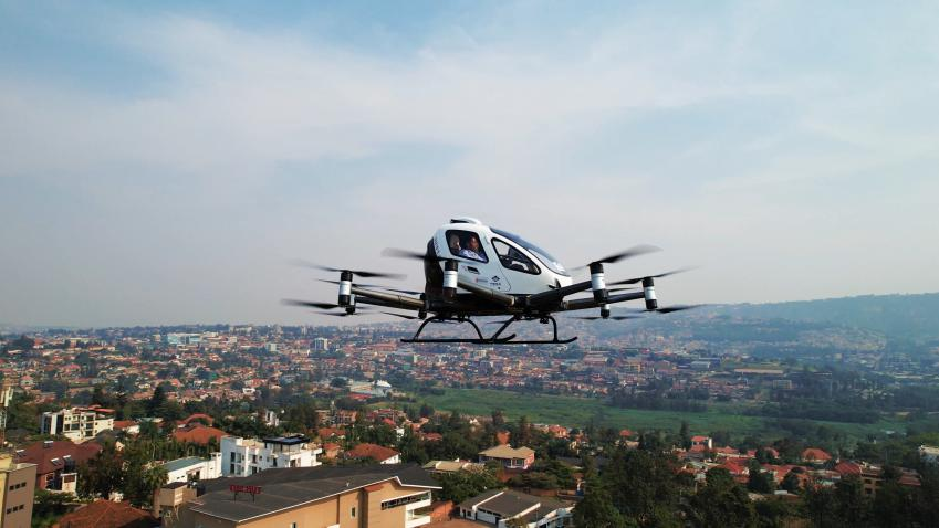 Ehang's EH216-S completes its first pilotless human-carrying flight in Rwanda, Africa