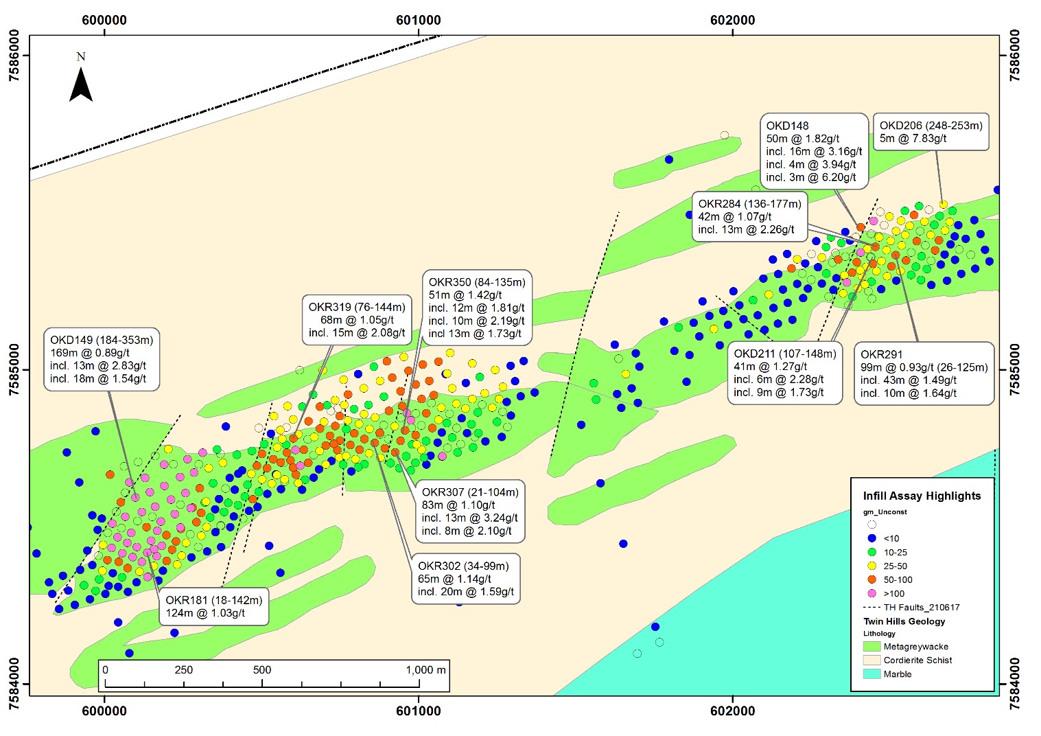 Subcrop Geology with Twin Hills Drill Collars and Highlights of Recent Drilling