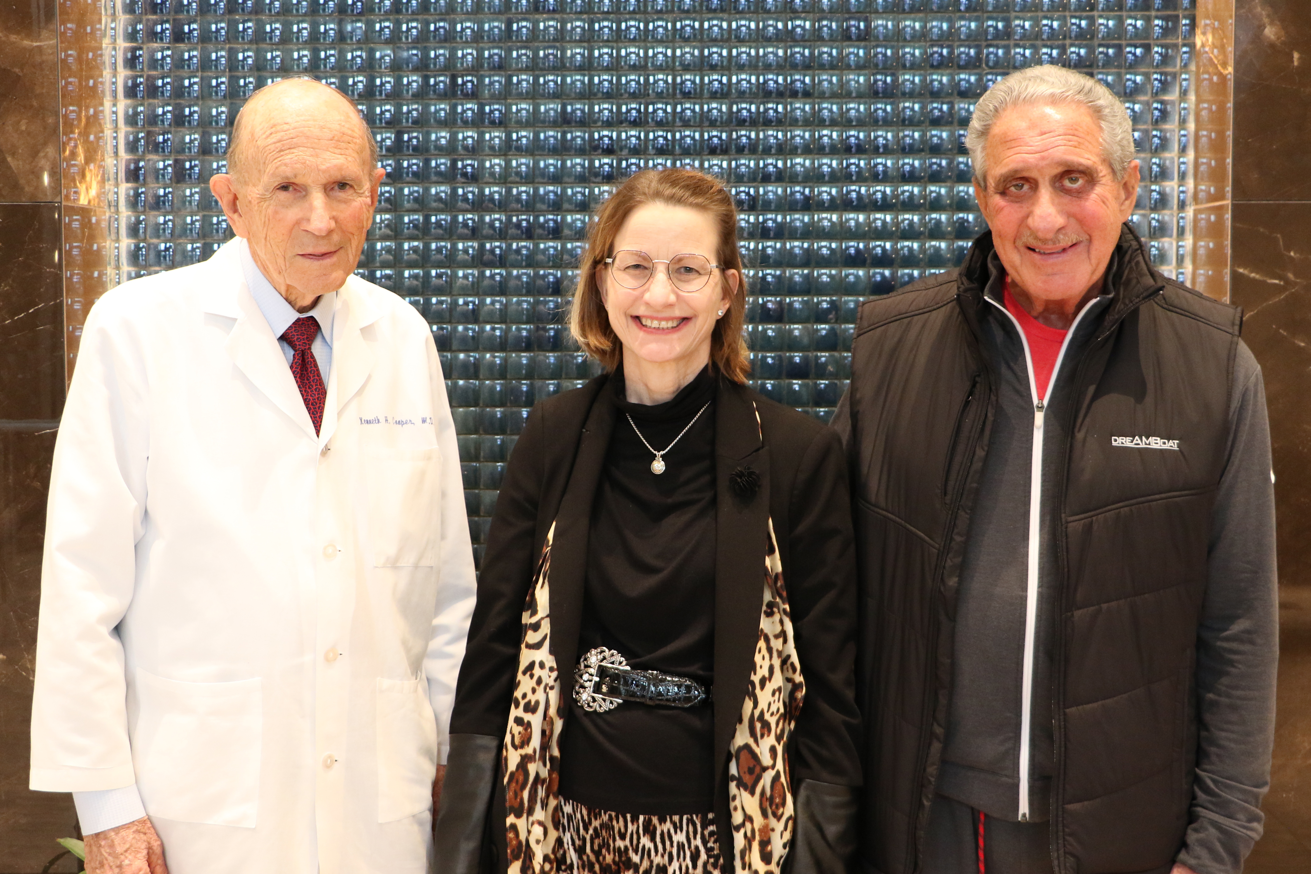 THE ARTHUR M. BLANK FAMILY FOUNDATION GRANTS $15 MILLION TO  THE COOPER INSTITUTE - pictured left to right: Dr. Kenneth Cooper, Chairman Emeritus of The Cooper Institute; Dr. Laura DeFina President and Chief Executive Officer of The Cooper Institute and Arthur M. Blank, chairman of The Arthur M. Blank Family Foundation