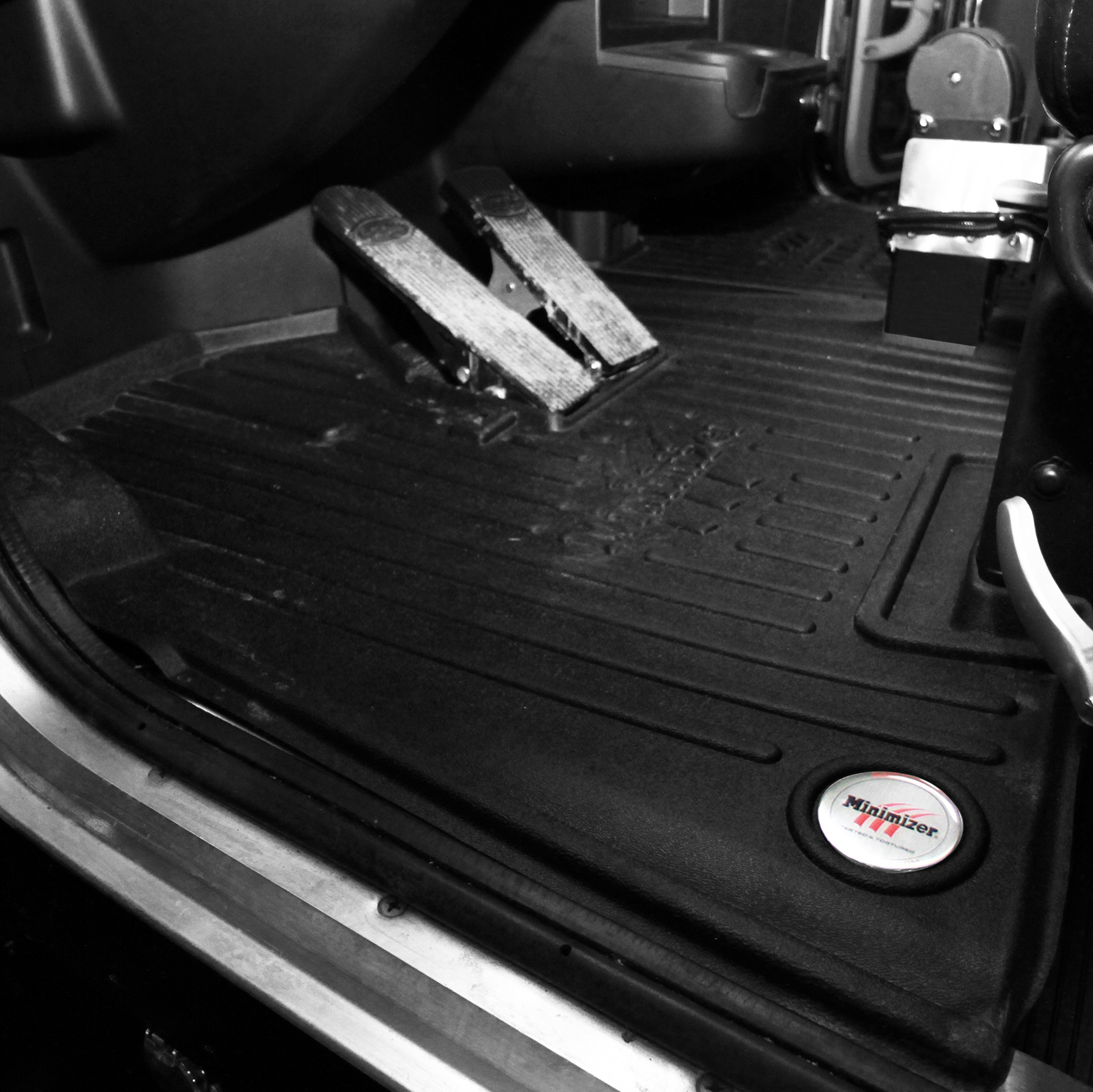 Minimizer custom molded floor mats in a 2020 Peterbilt 337