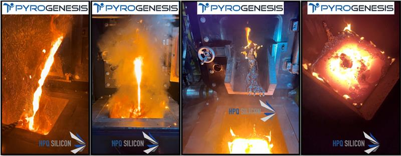 Silicon Tapping Process, from the liquid Si pour (Left) to the solidified Si (Right)