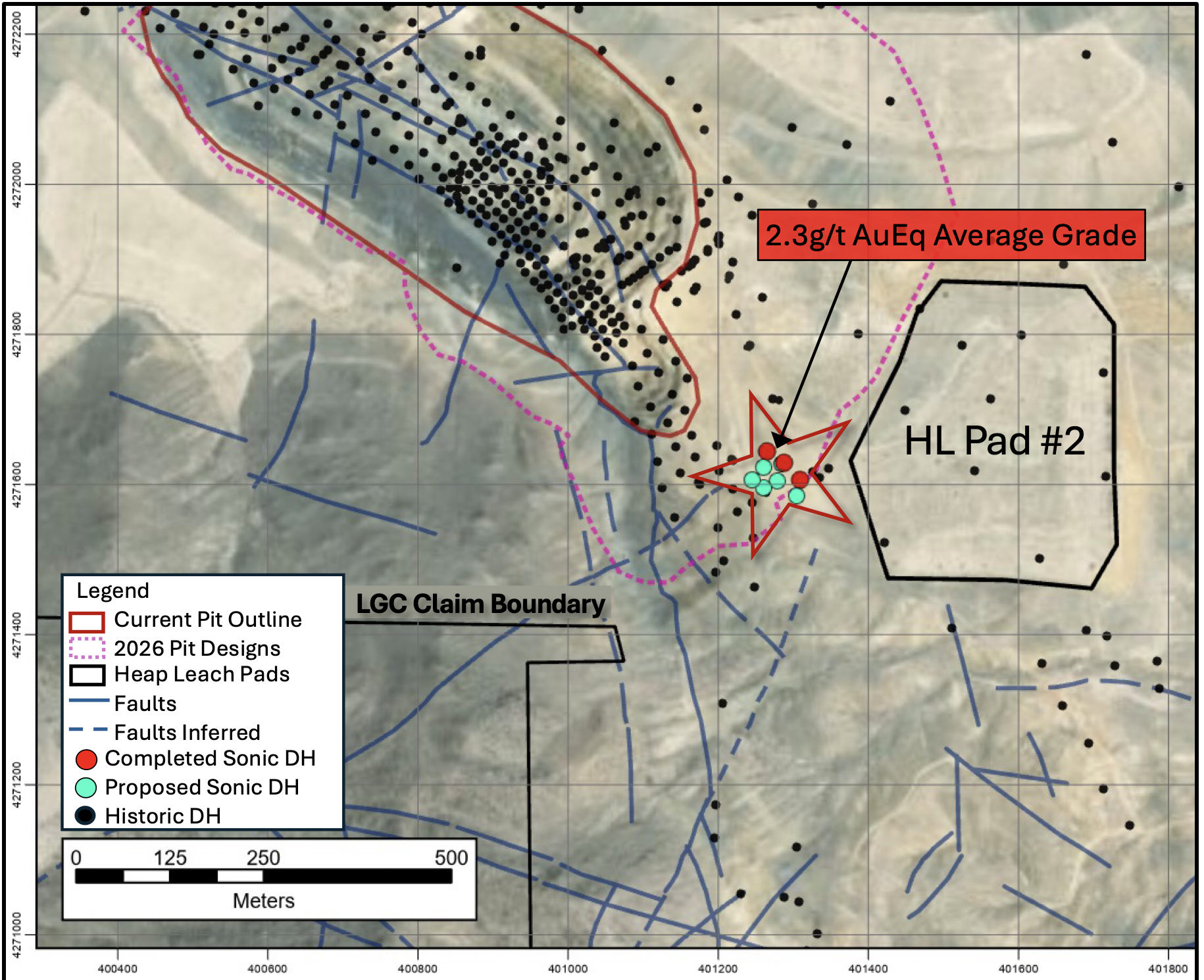 “Low-grade” stockpile drill hole location map, Santa Fe Mine project
