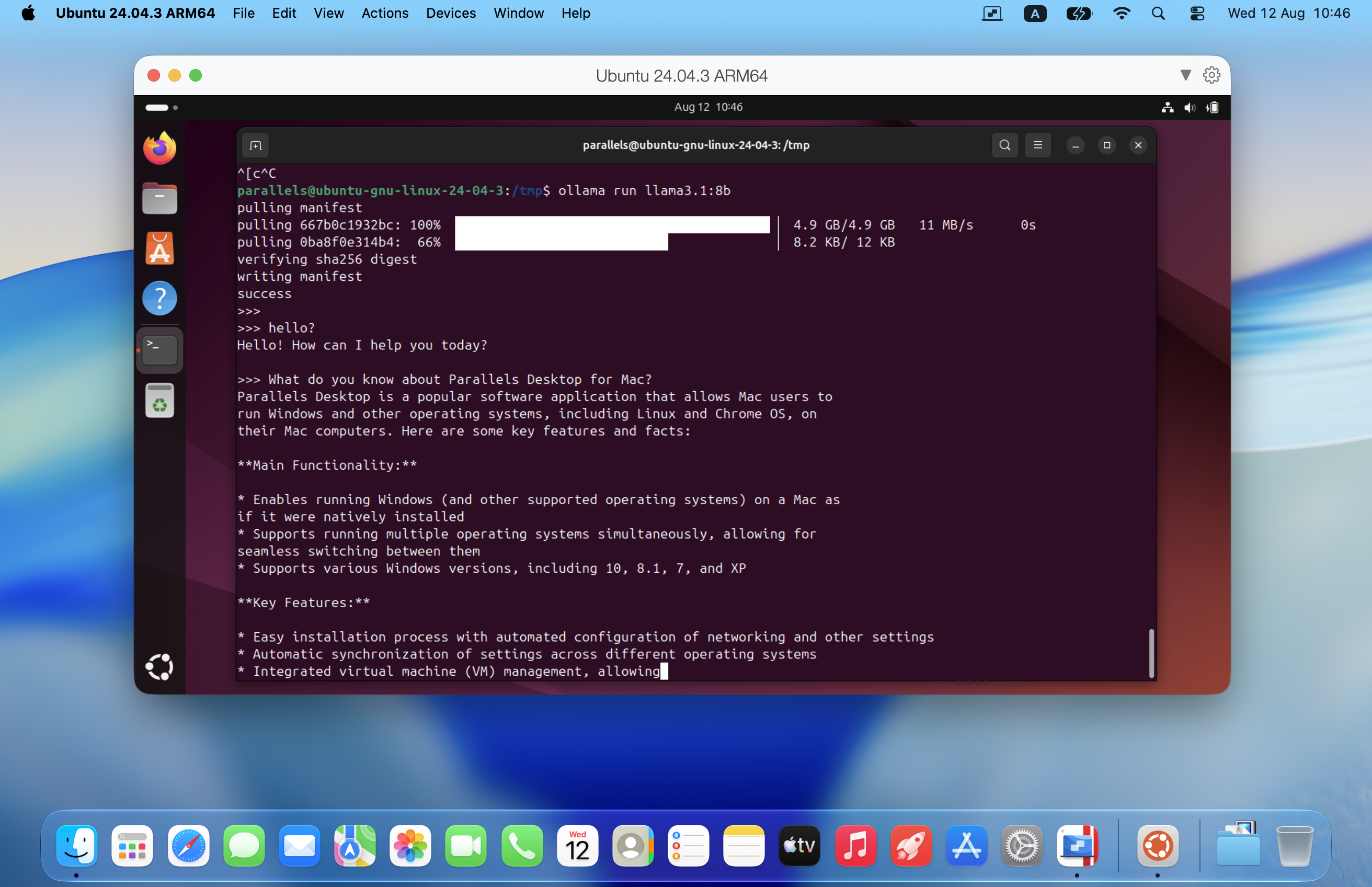 Parallels Desktop 27 Local AI Acceleration on Linux VM