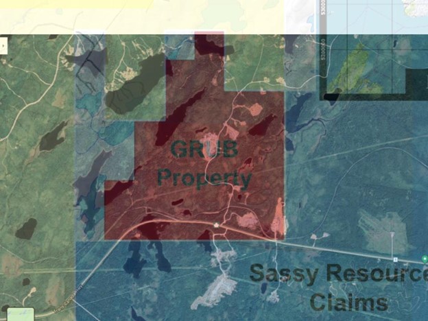 Detailed view of the Grub Line Property, showing active quarries both on site and nearby