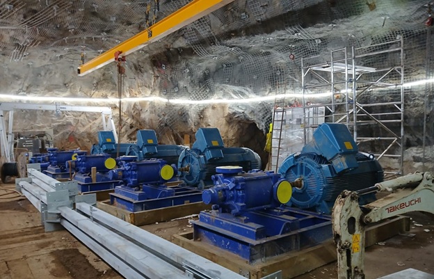 New Cook’s Kitchen shaft pump station – mounting of the new permanent pumps. 