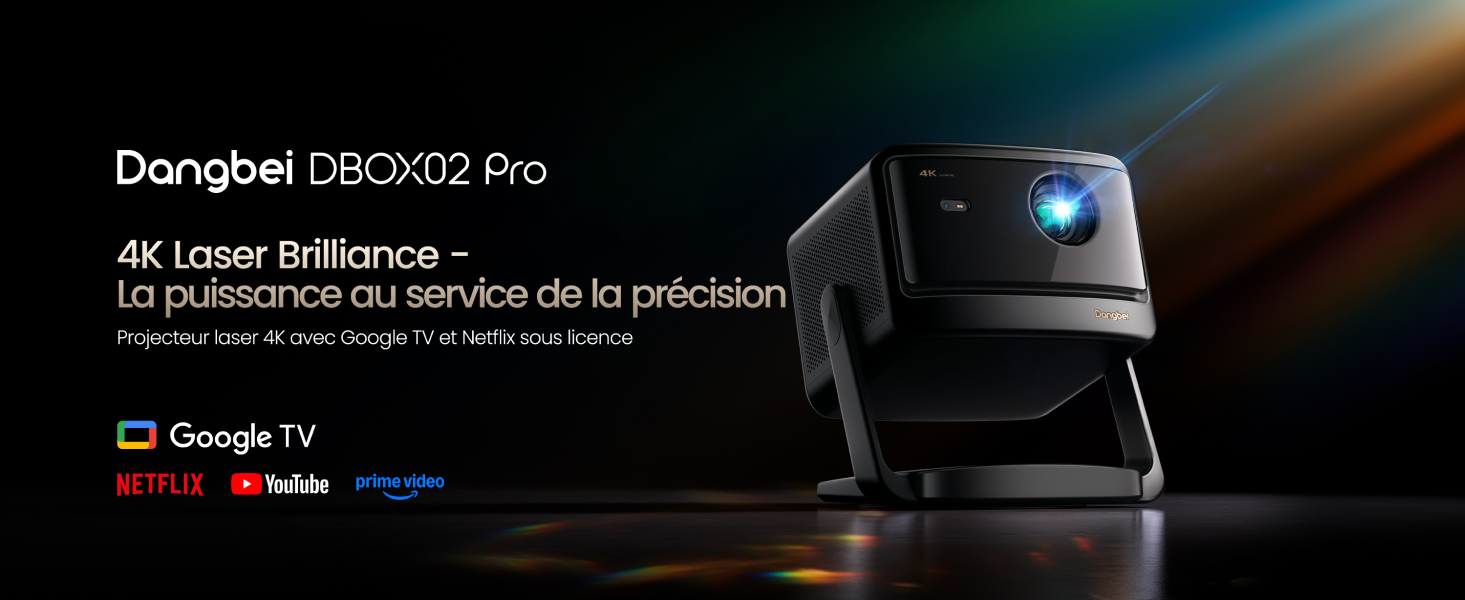 Projecteur laser 4K Dangbei DBOX02 Pro avec Google TV et prise en charge de Netflix sous licence