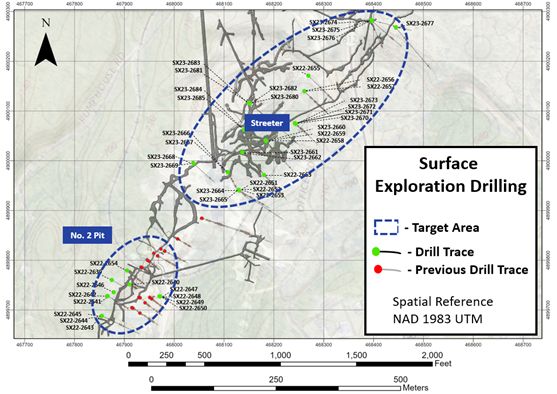 Plan view of drilling showing the location of surface holes at Turnpike (formerly Sphaleros).