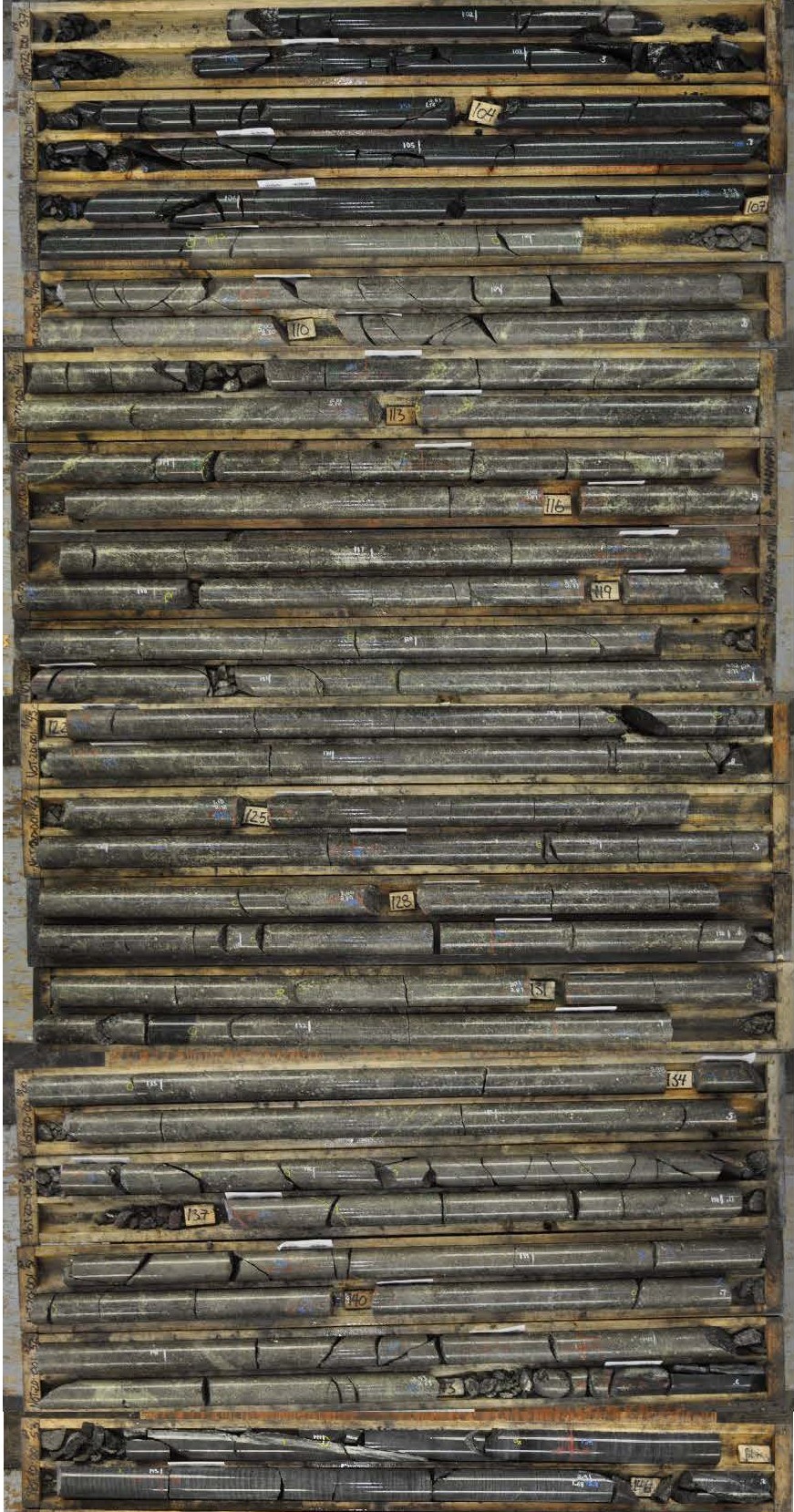 Figure 1: Massive sulfide intersection in NOT-20-001 from 107.30-143.35m depth (HQ core)