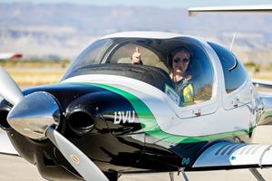 A Utah Valley University aviation sciences student prepares for takeoff in one of the university's new planes.