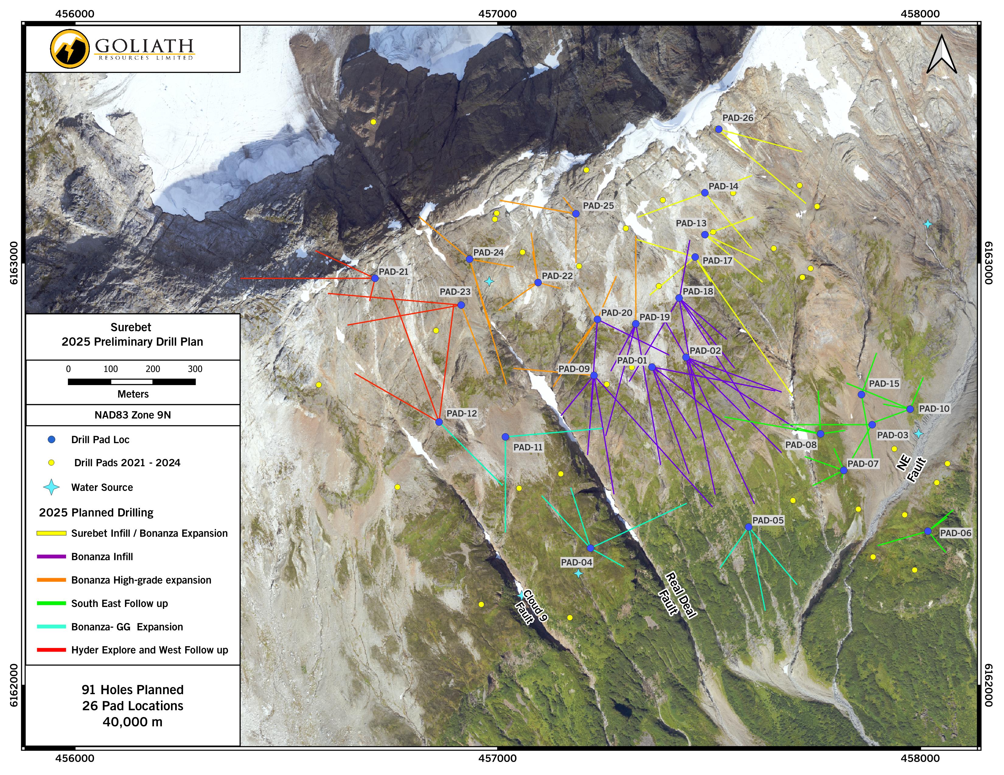 Goliath Mobilizes For Its Largest Drill Program Of 40,000 Meters With 9 Rigs On The Extensive Surebet High-Grade Gold Discovery That Remains Wide Open Golddigger Property, Golden Triangle, B.C.