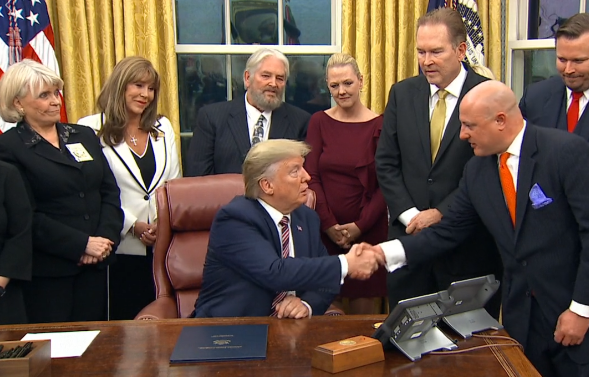 President Trump shaking hands with Animal Wellness Action's Executive Director, Marty Irby at last night's signing ceremony in the Oval Office. 