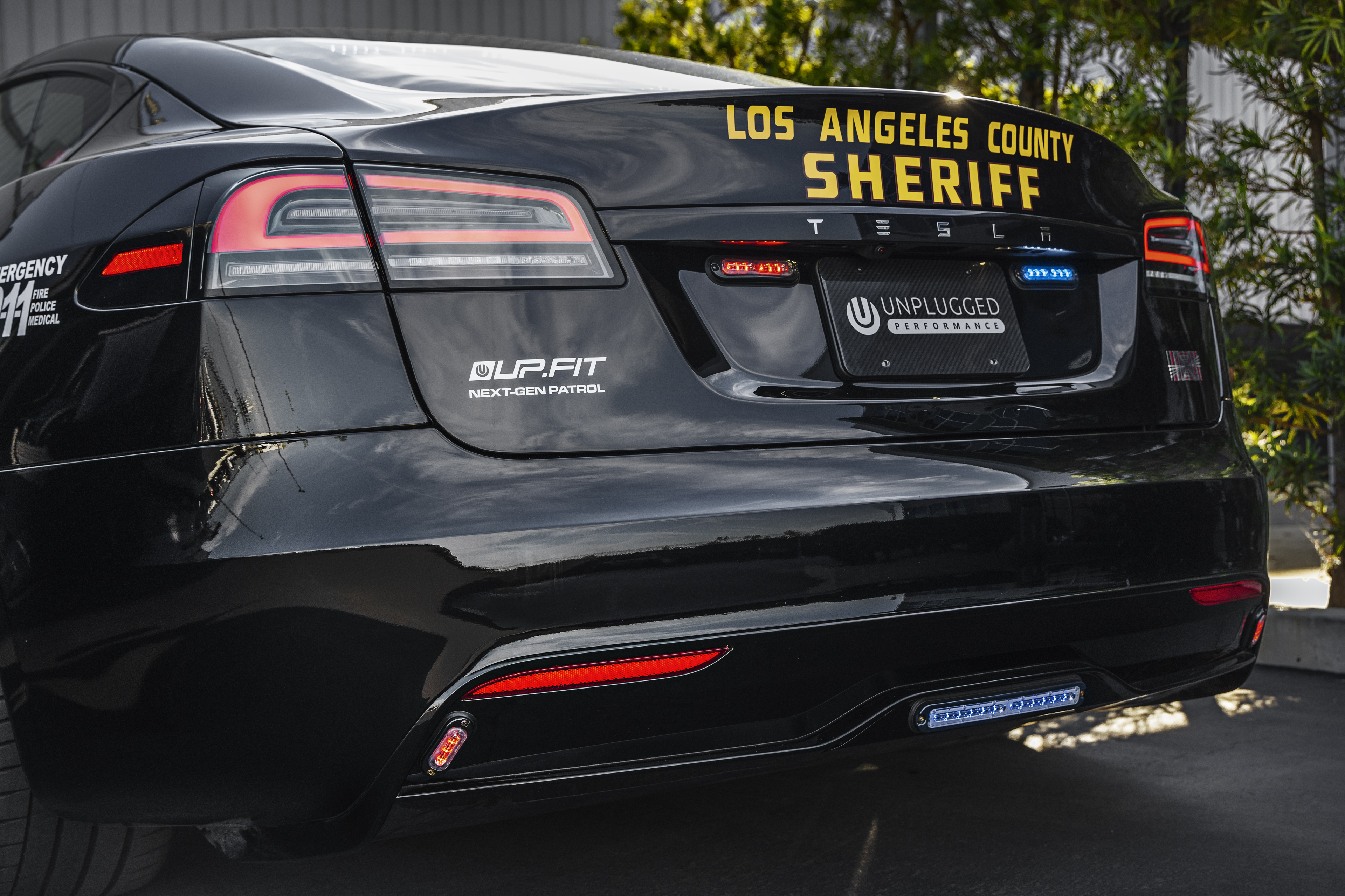 Tesla Model S Plaid Police Pursuit Vehicle Los Angeles Sheriffs Department UP.FIT, Unplugged Performance