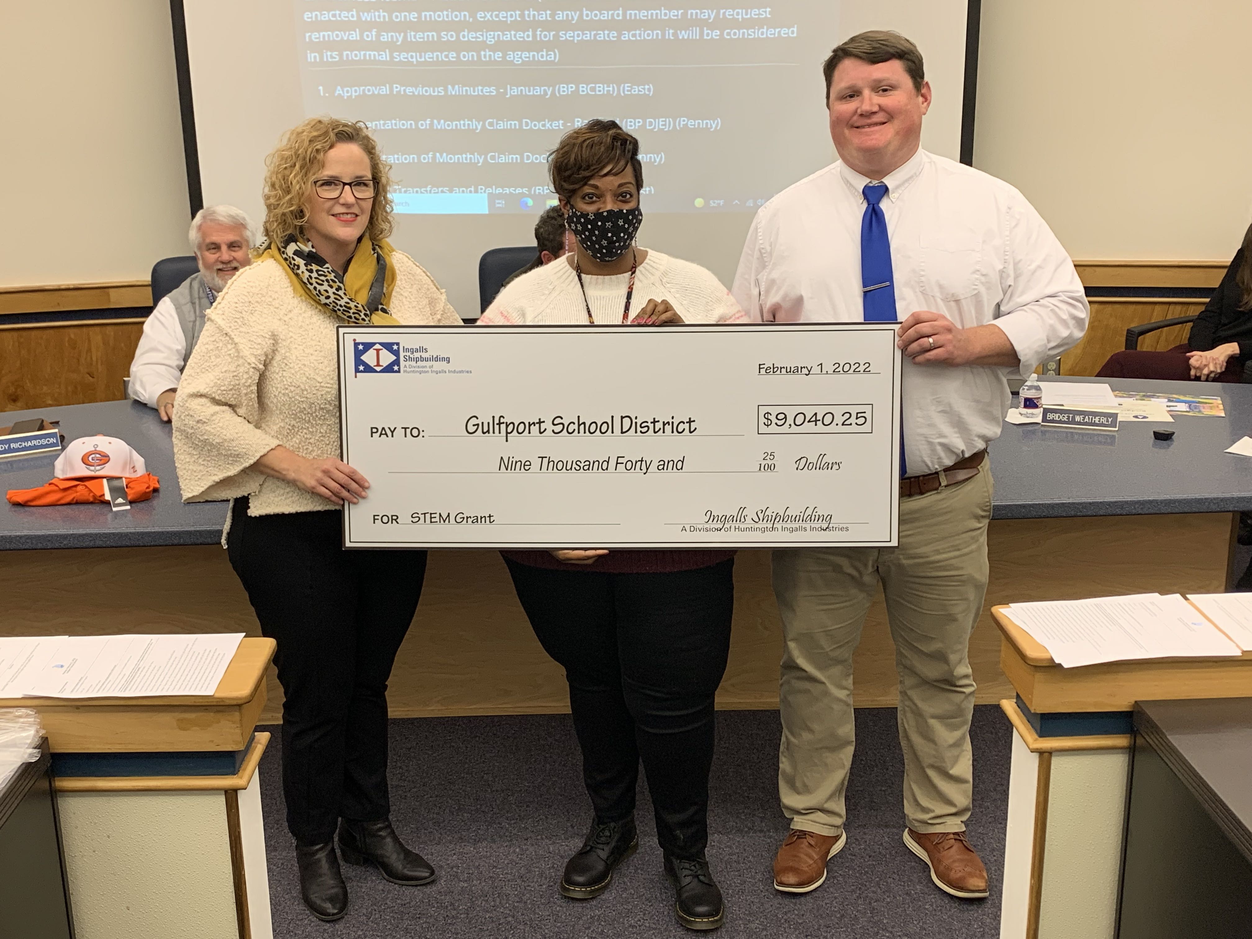 Pictured are Gulfport School District representatives accepting their STEM Grant from Ingalls Shipbuilding. The grant money will support STEM-related initiatives at their schools, providing students with the resources needed to access high-quality learning opportunities.