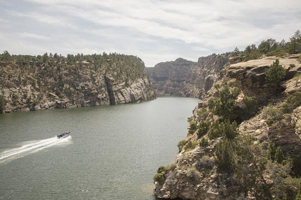 Fremont Canyon is accessible by boat from Alcova Reservoir. Its rose-colored cliffs offer a beautiful backdrop for floating, fishing and paddling. 