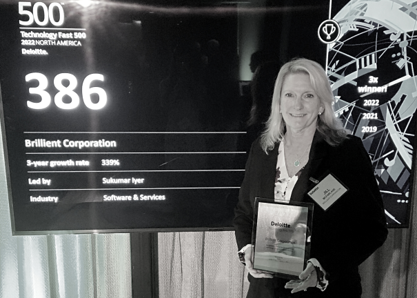 Jill McFarlane, Brillient's Chief Financial Officer, accepts the Fast 500 award