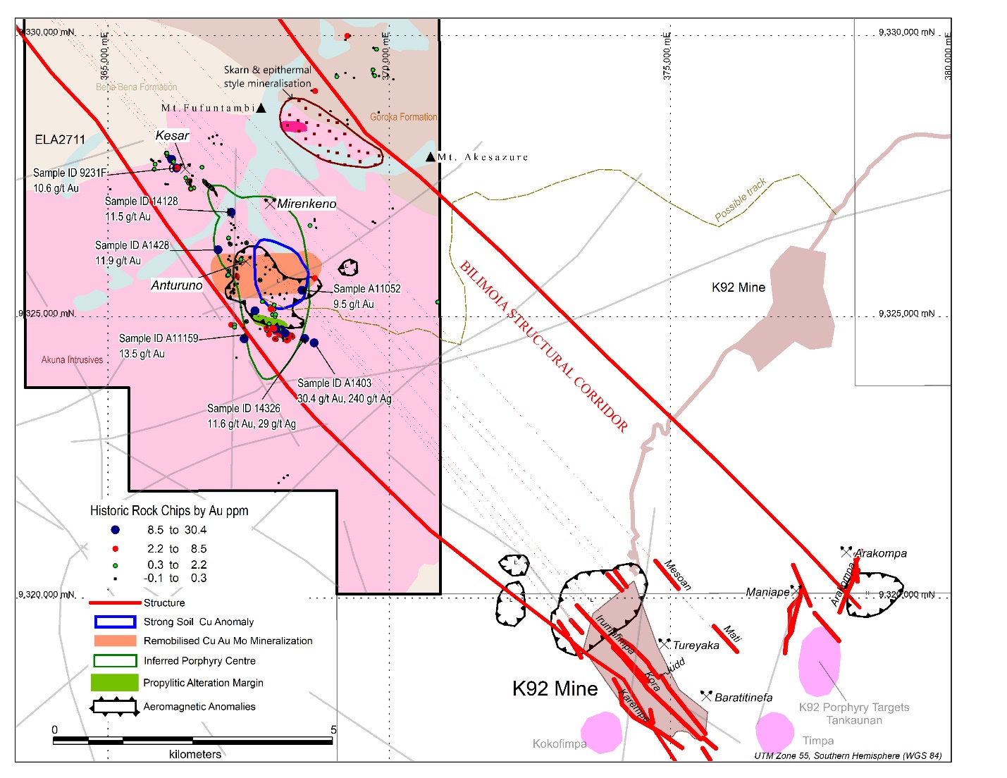 Kesar Creek project map with key geological features.