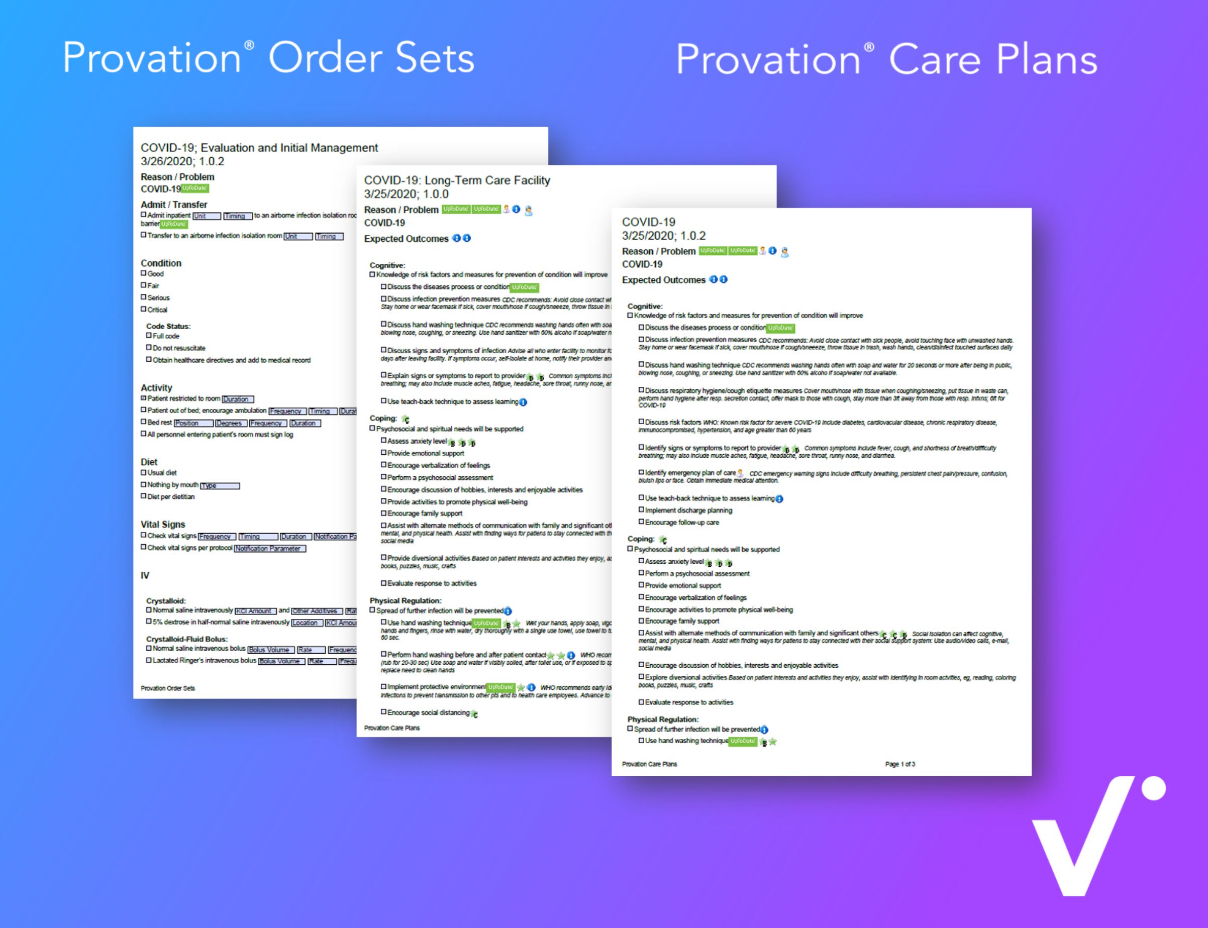 Examples of Provation Order Sets and Care Plans PDFs