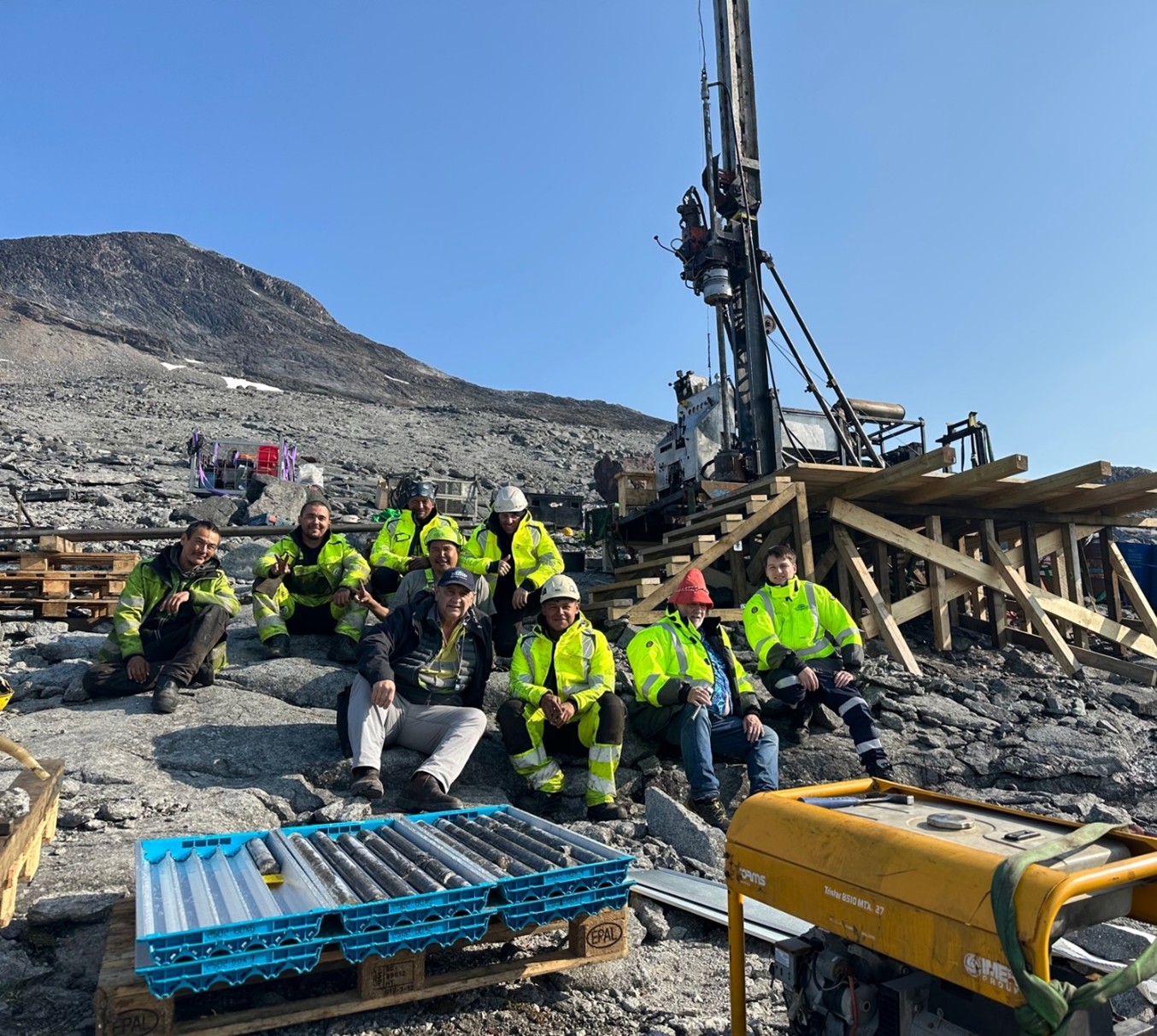 Diamond Drill Hole DDH25-01 with drilling crew and Tanbreez exploration geologists