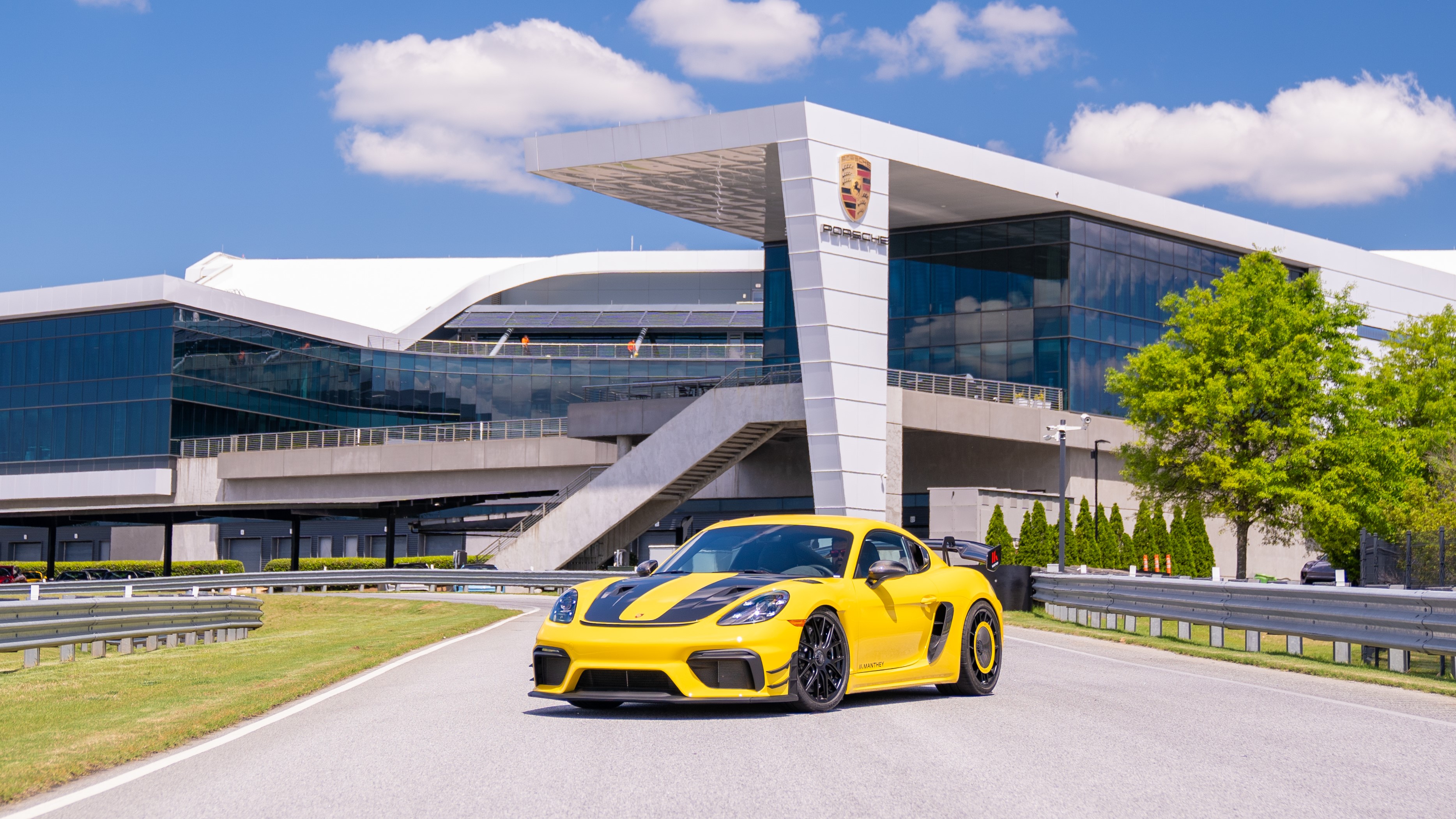 Porsche 718 Cayman GT4 RS equipped with Manthey Kit on the South track at the Porsche Experience Center Atlanta