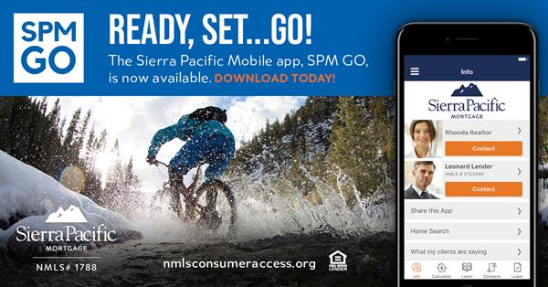 Sierra Pacific Mortgage Company, Inc. announces the launch of its “SPM GO” Sierra Pacific Mortgage’s mobile app. The app provides users with a simplified loan application while providing simultaneous progress updates to borrowers, their REALTORS® and Sierra Pacific Mortgage loan officers.