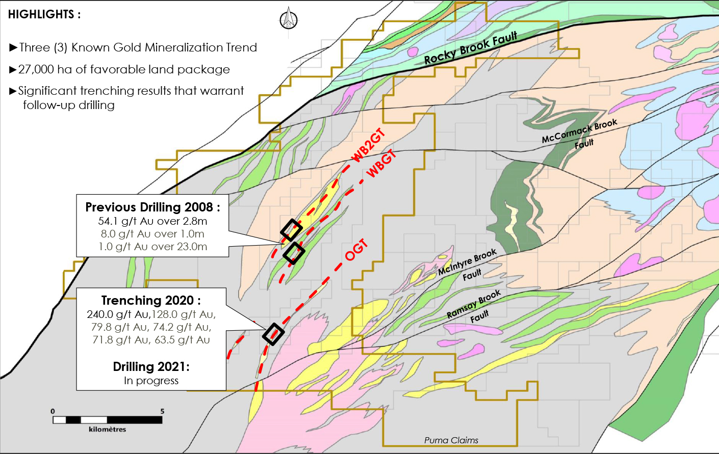 Figure 1: Location of the Inaugural Drilling Program at the Williams Brook Gold Property