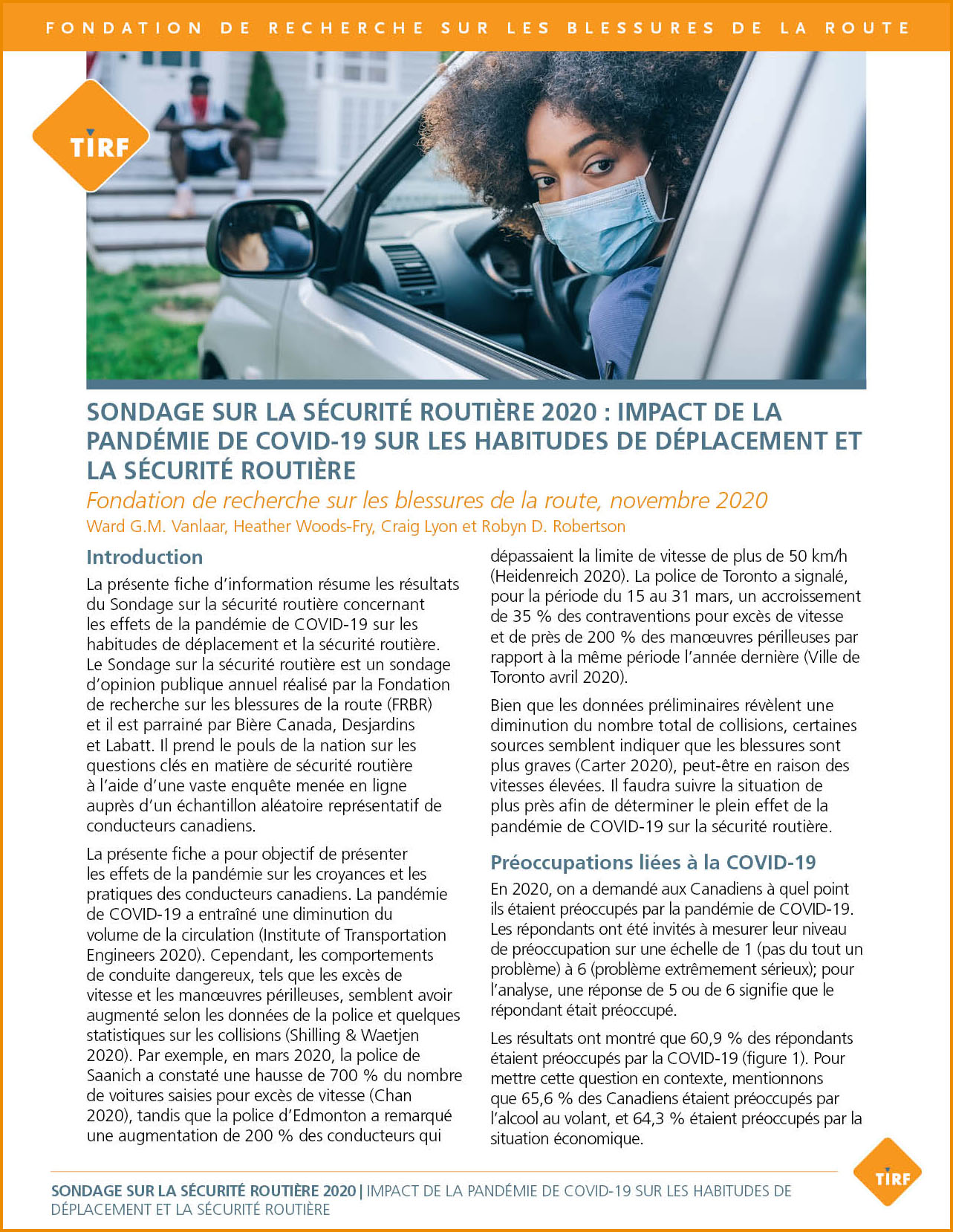 Sondage sur la sécurité routière 2020 : L'impact de la pandémie COVID-19 sur les habitudes de déplacement et la sécurité routière