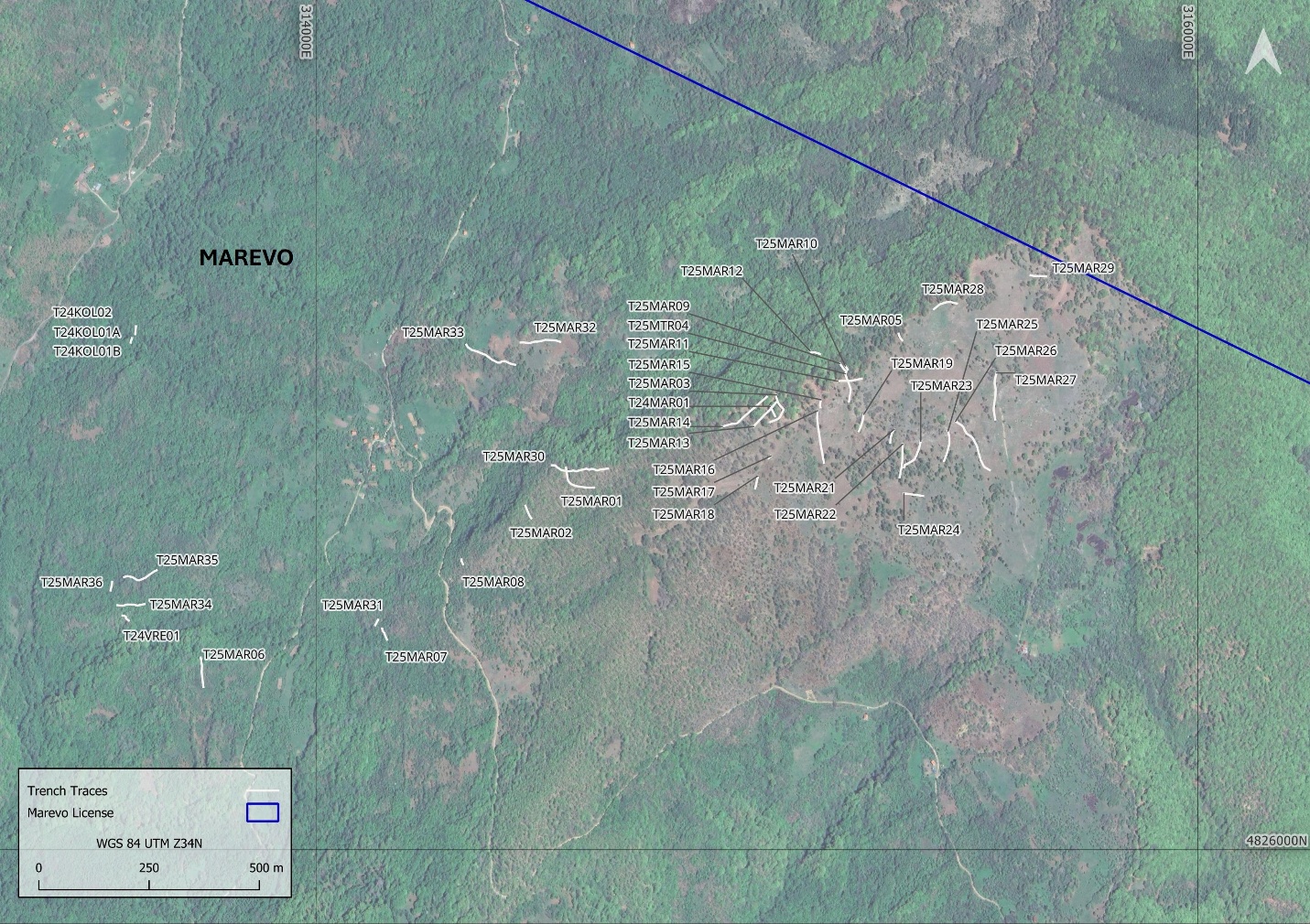 Figure 3: Trenching plan at the Vrela-Kremin trend, Marevo license area.