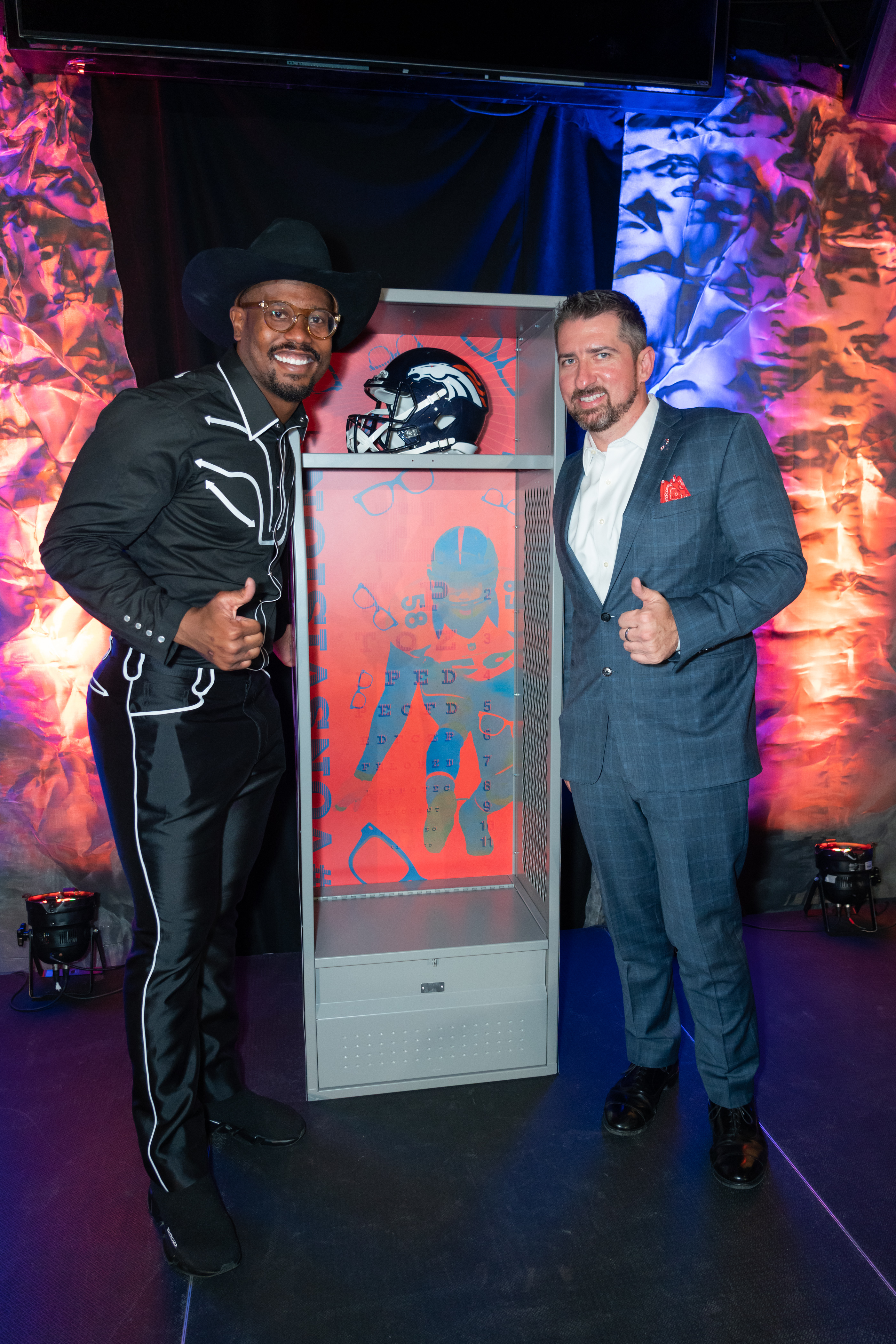 Von Miller, All Pro Linebacker for the Denver Broncos and Founder of Von's Vision and Joshua Gwinn, CEO of Hero Practice Services unveil Von's Locker at the 2019 Western Roundup Gala.
