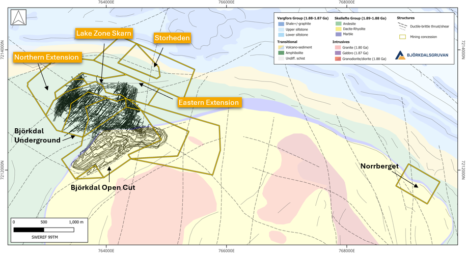 Geological map of Björkdal showing areas of exploration during Q4 FY26.