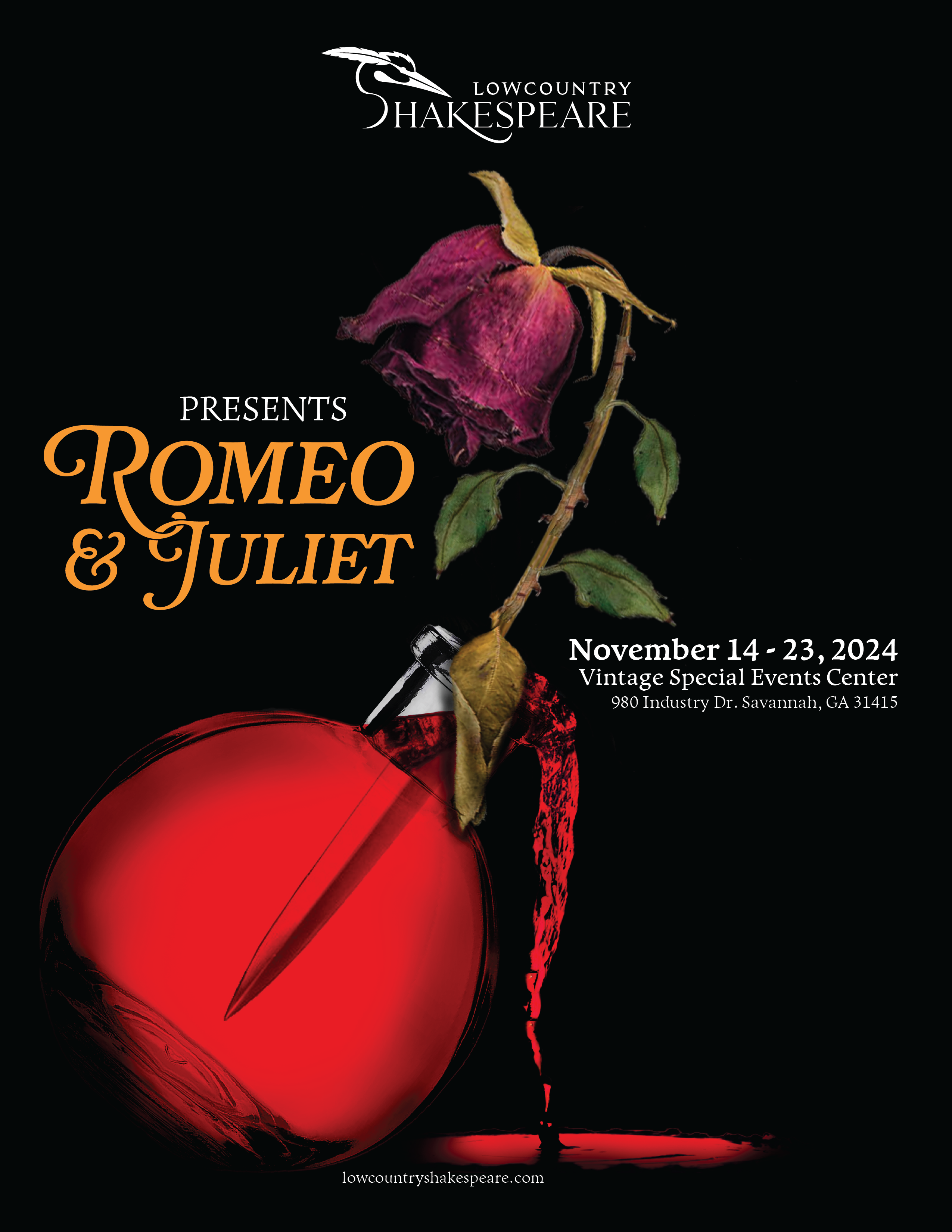 Romeo and Juliet Performance Poster presented by Lowcountry Shakespeare