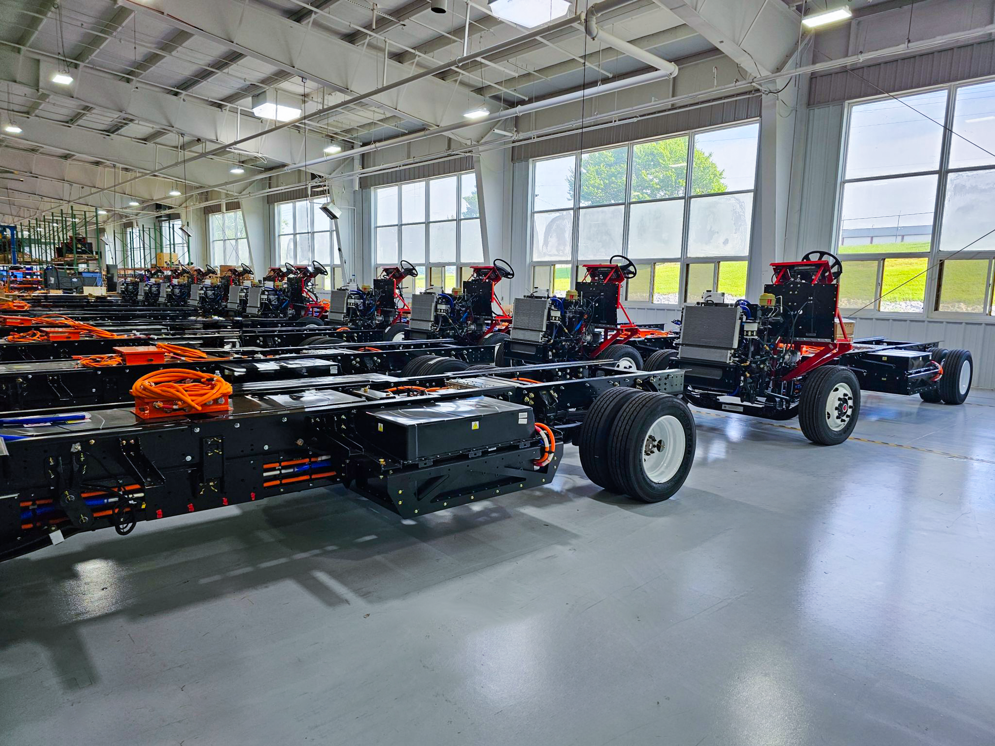 Xos Chassis Lined Up to Prepare for Delivery