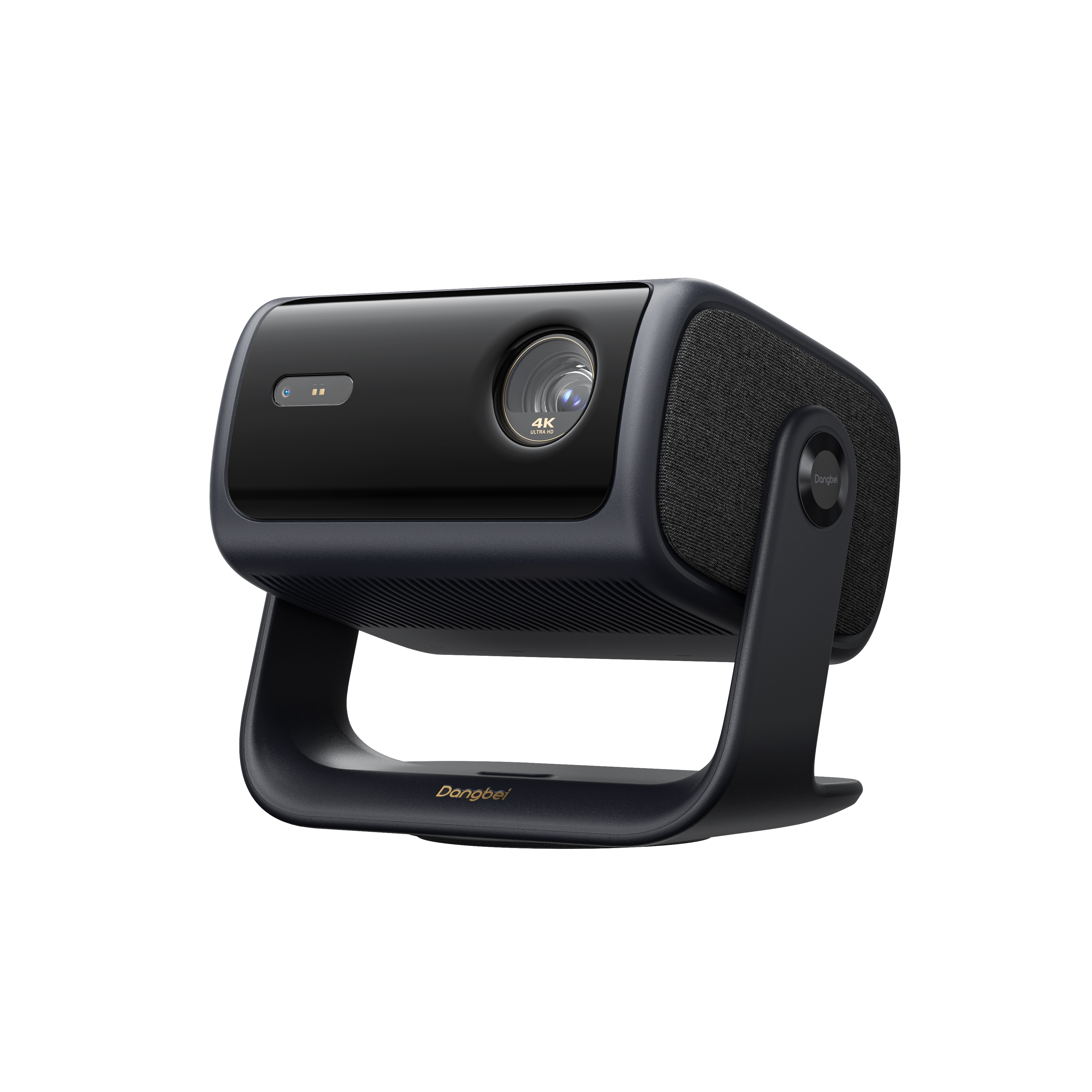 Dangbei MP1 Max 4K Hybrid Tri-Laser projector with gimbal stand on a white background.