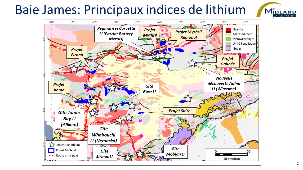 Figure 1 Baie-James- Principaux indices de lithium