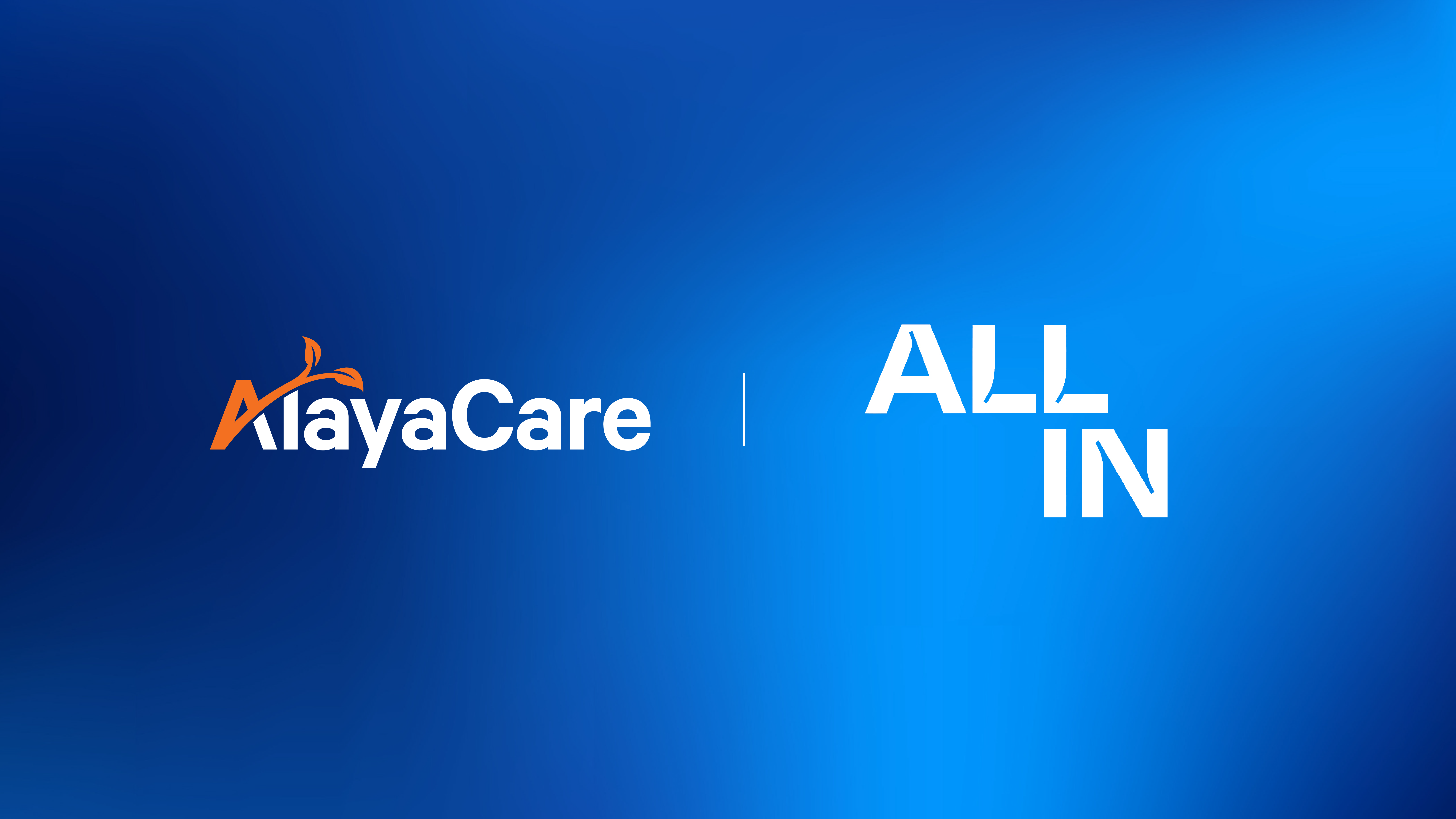 AlayaCare and ALL IN logo on blue background