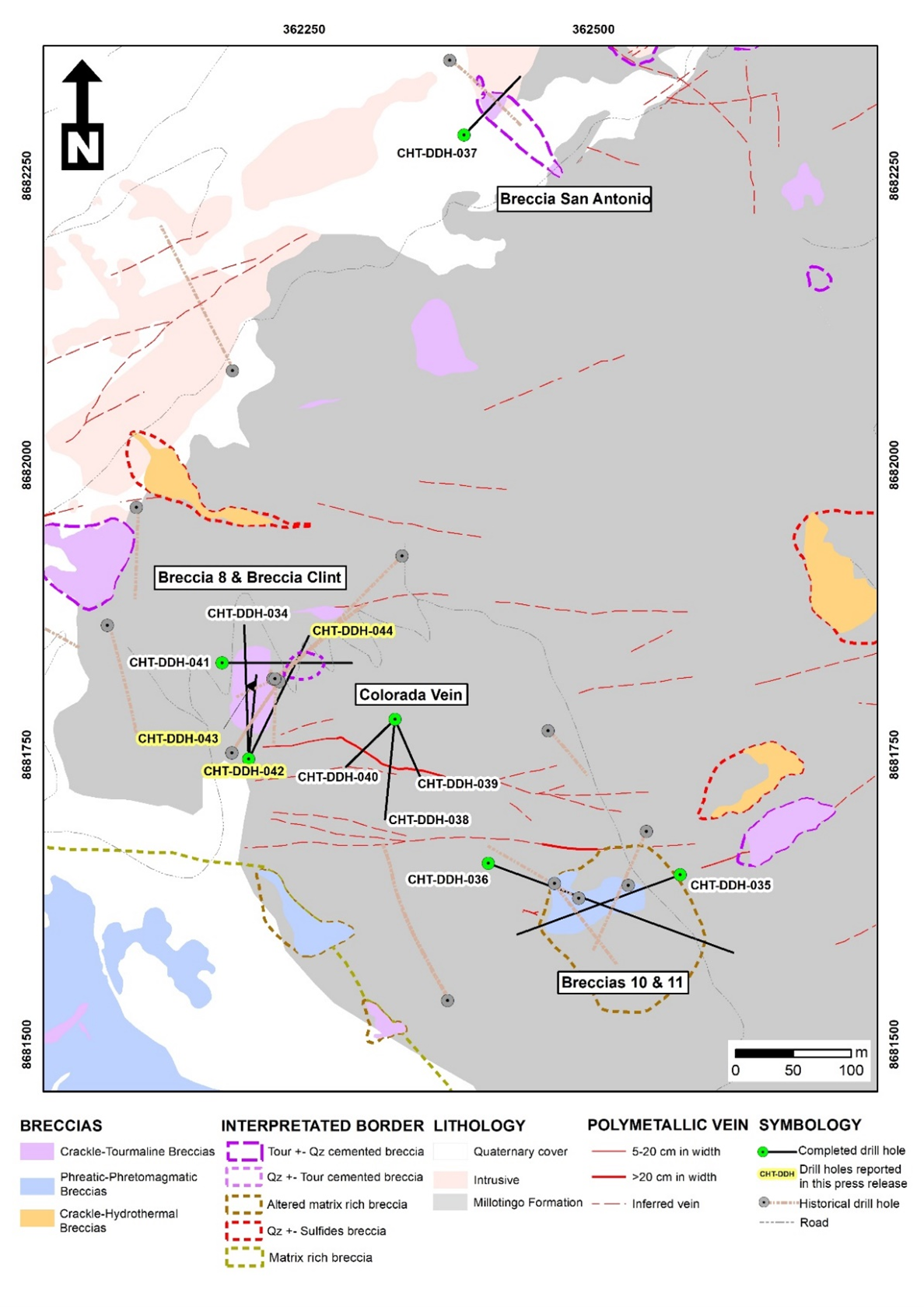 Figure 2 – Location of Company drill holes at Chanape