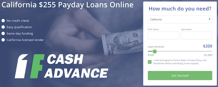 $255 Payday Loans Online from 1F Cash Advance