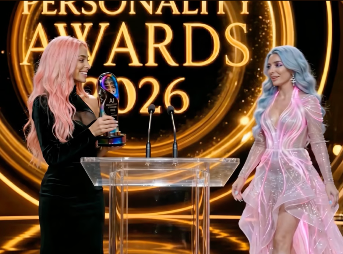 MOMENT AI Influencer goes on bizarre awards acceptance speech rant calling for WORLD PEACE – at the “Oscars” for AI personalities