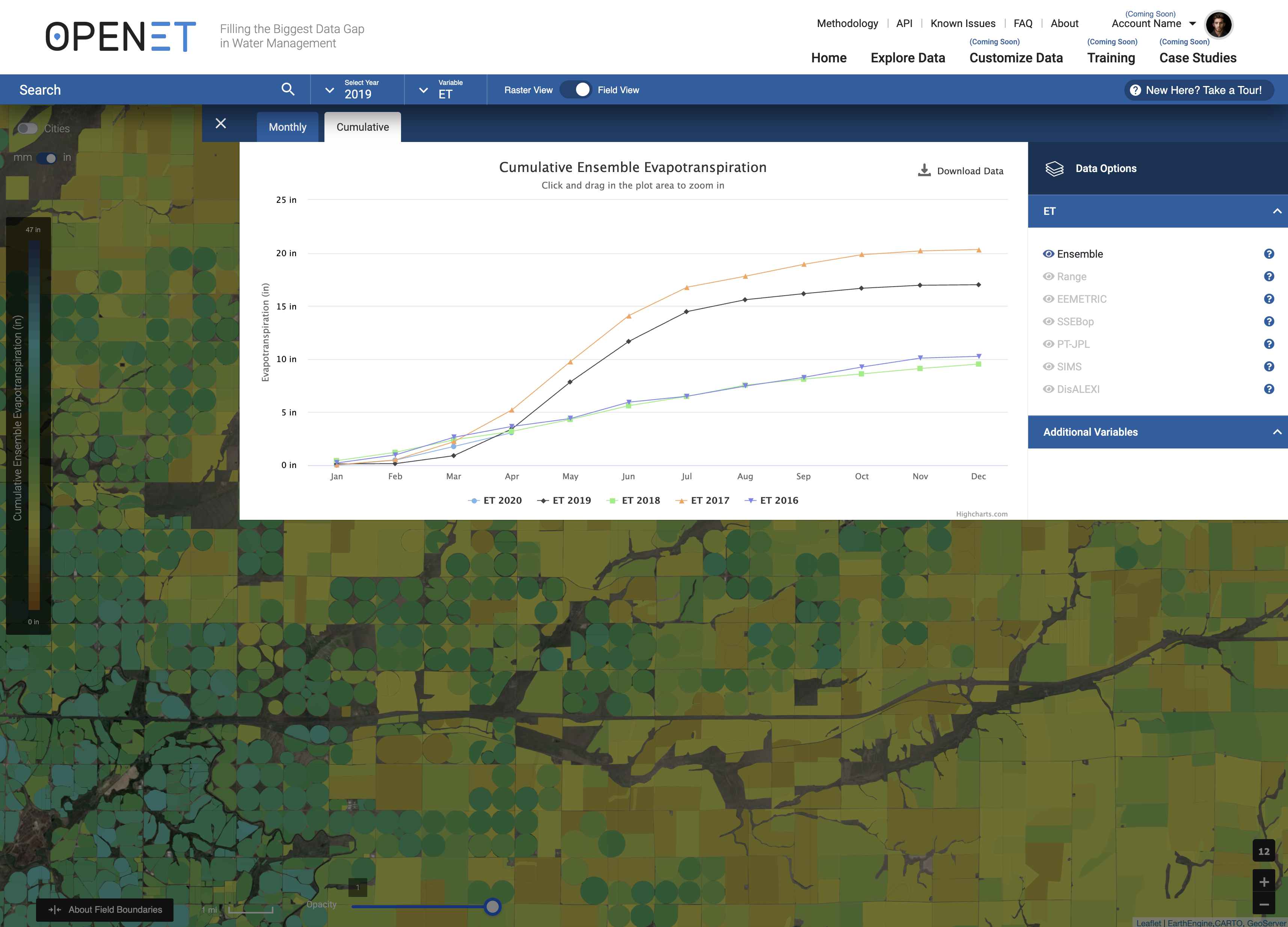 Using publicly available data from multiple satellites and weather stations, OpenET will bring together an ensemble of well-established methods to calculate ET on a single platform. This approach will ensure data continuity, help refine the strengths and accuracy of the methods, and create a well-documented, shared basis for decision-making that truly represents the best available science.