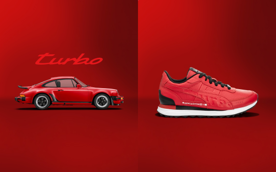 (Vehicle Image): 1975 Porsche 911 Turbo; (Sneaker Image): 50th anniversary Porsche 911 Turbo “Canada” sneaker