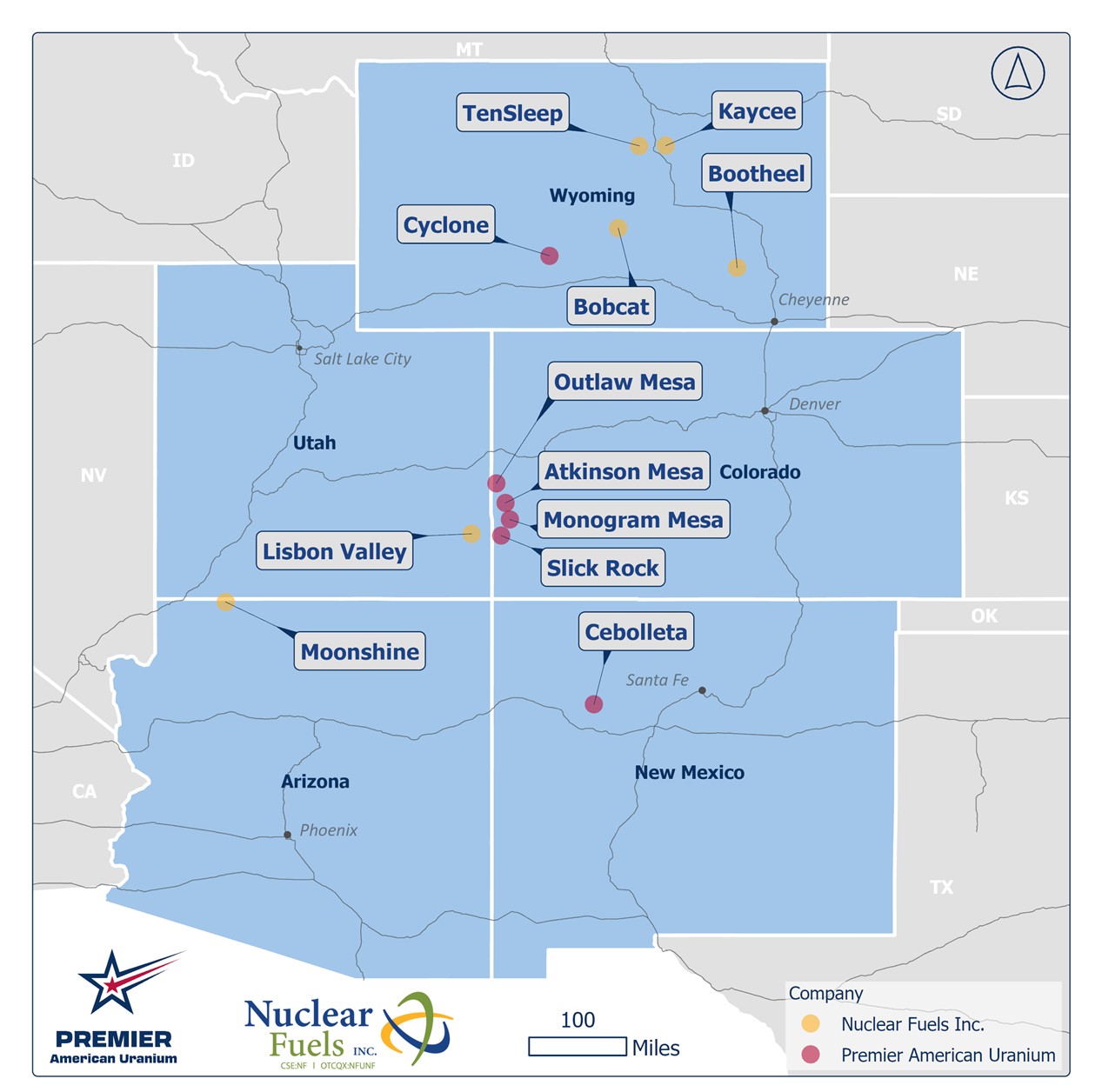 Pro forma portfolio of 12 projects across key U.S. uranium districts. 