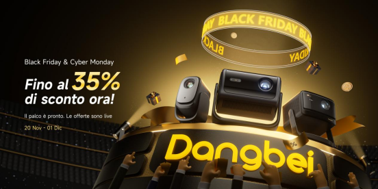 Dangbei Black Friday and Cyber Monday banner showing up to 35% off projectors from November 20 to December 1.
